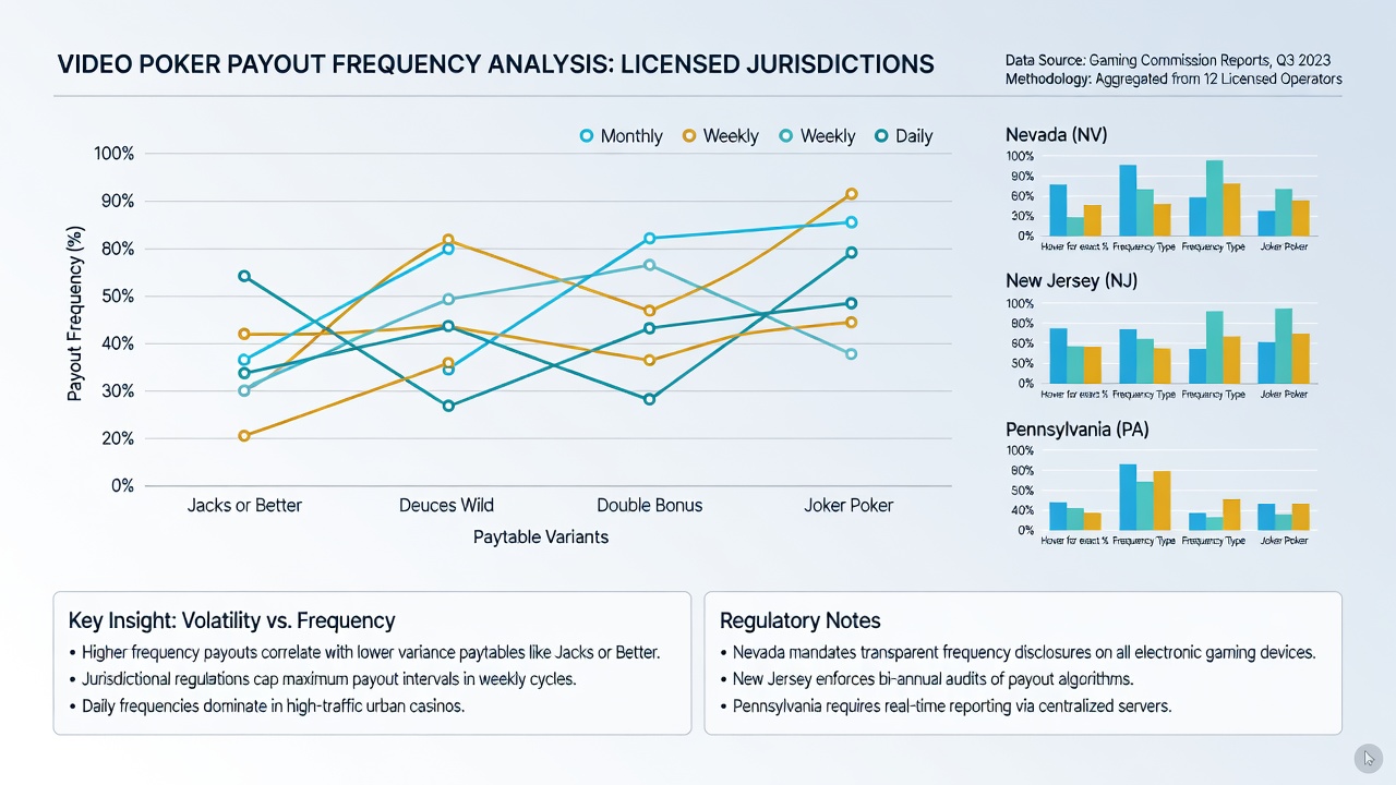 Detailed graphs of regional video poker payout statistics and frequency analysis