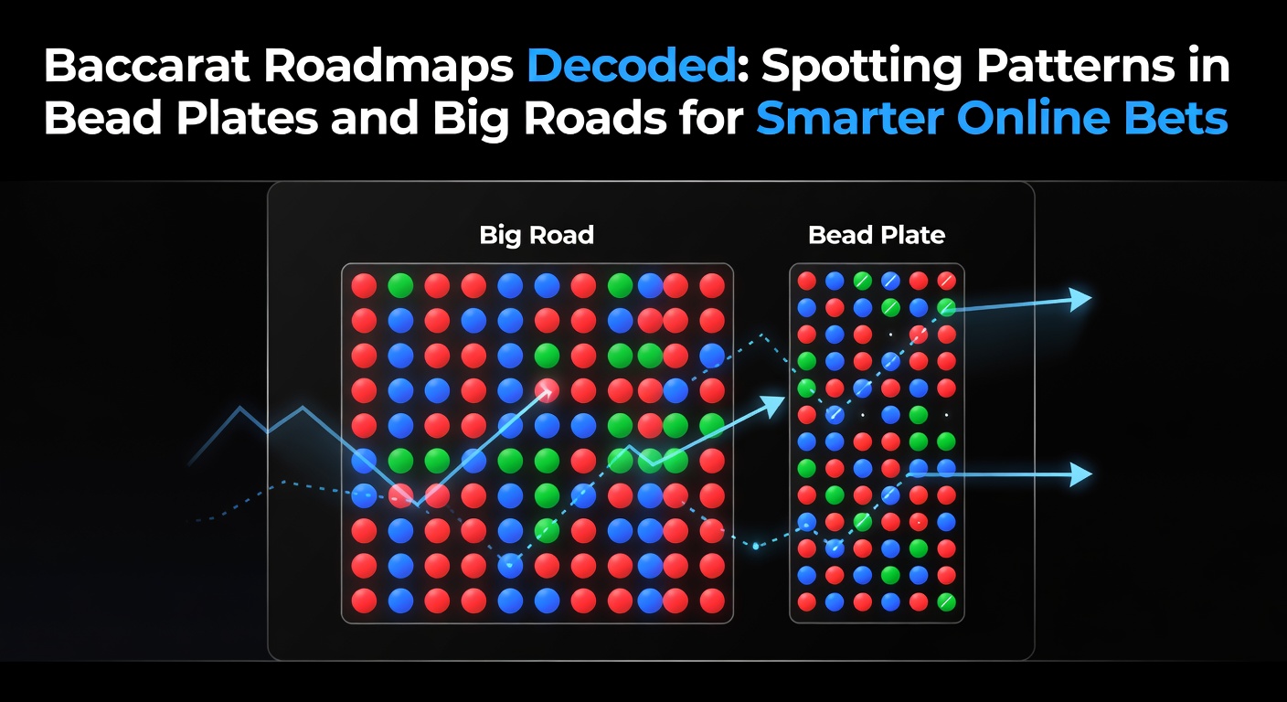 Close-up of a baccarat bead plate roadmap showing columns of colored markers for player, banker, and tie outcomes