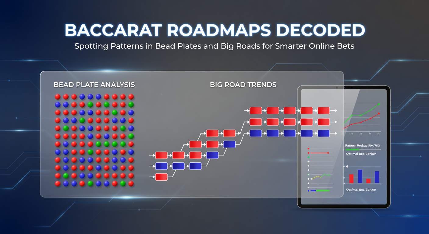 Detailed baccarat big road chart illustrating streak columns in red and blue, with derived patterns branching into advanced roads