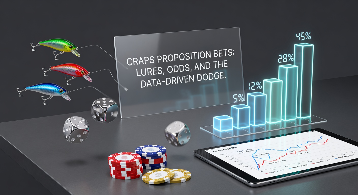 Craps table layout highlighting proposition bets in the center with colorful chips stacked nearby