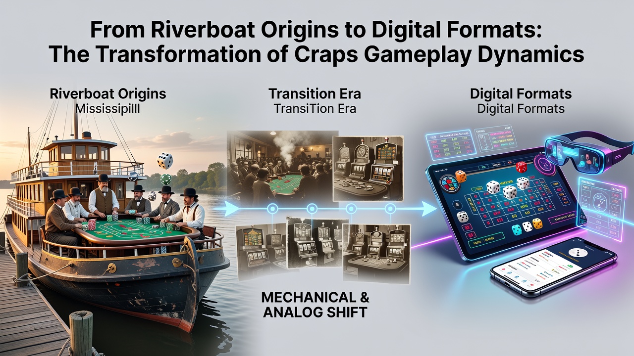 Modern digital craps interface displayed on a tablet showing virtual table, dice, and betting options