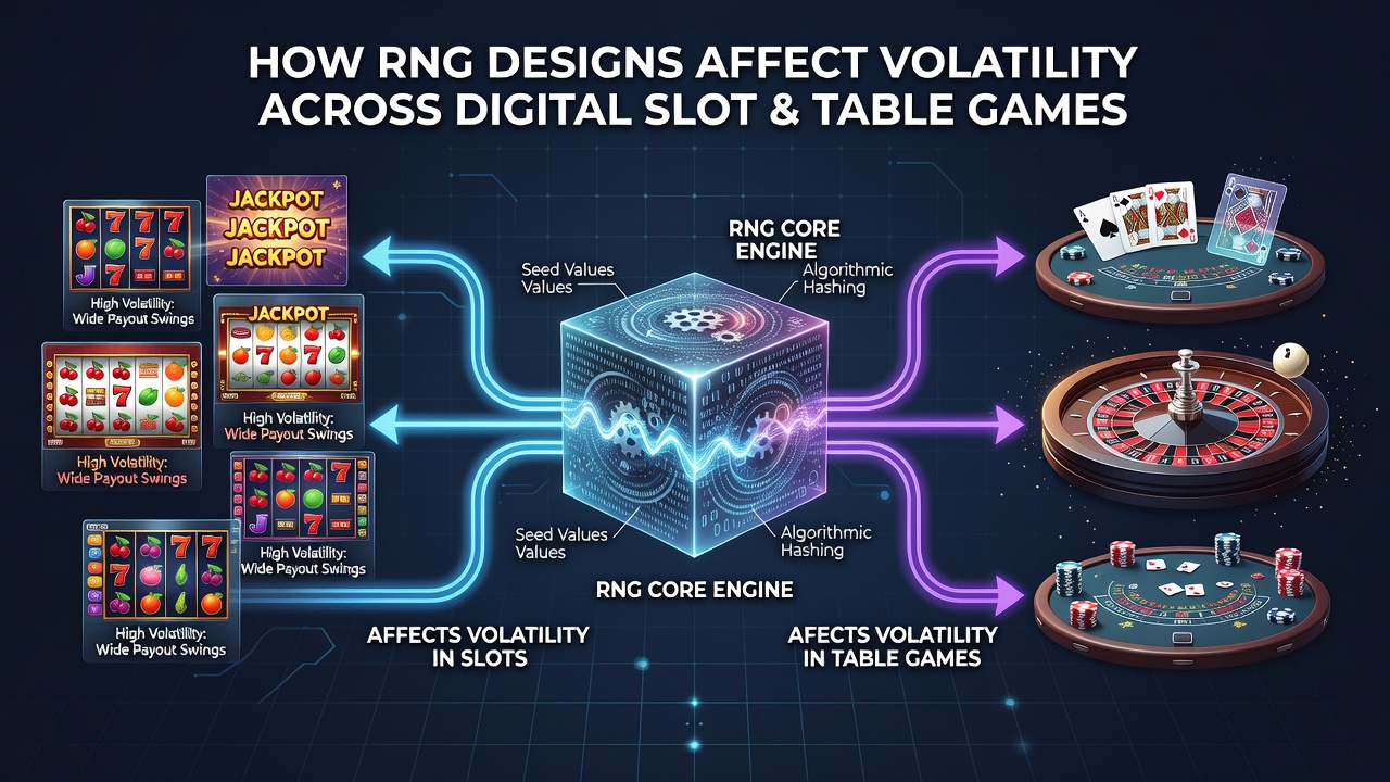 Comparison chart showing volatility curves for slot games versus table games under different RNG mapping configurations