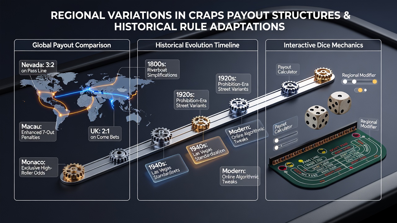 Historical timeline graphic of craps rule changes across different continents